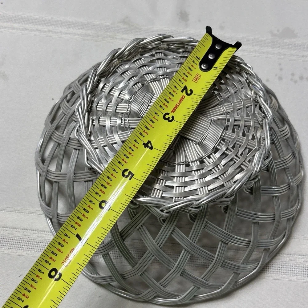 Vtg Aluminum Metal Art Basket Large Woven Bowl Fruits Bread Silver Tone 9.5